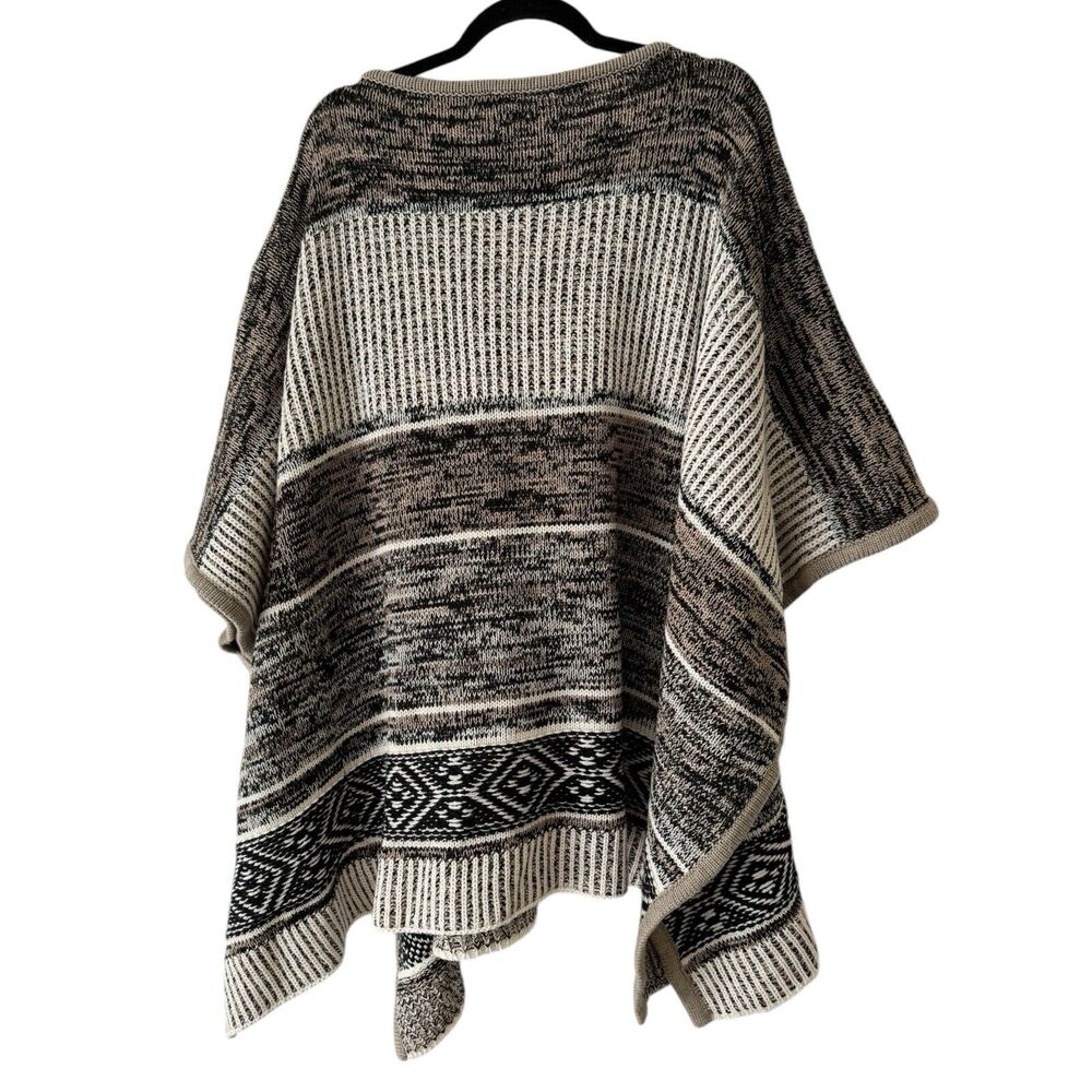NWT Gap Tribal Stripe Print Wool Blend Pullover Sweater Poncho Cream Brown OS - Picture 2 of 10